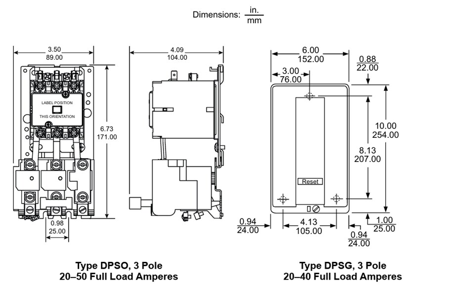 Mechanical Drawing - Schneider Electric 8911 Motor Drive Starters